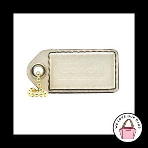 2.5" Large VINTAGE COACH White Leather Brass Key Fob Bag Charm Keychain Hang Tag